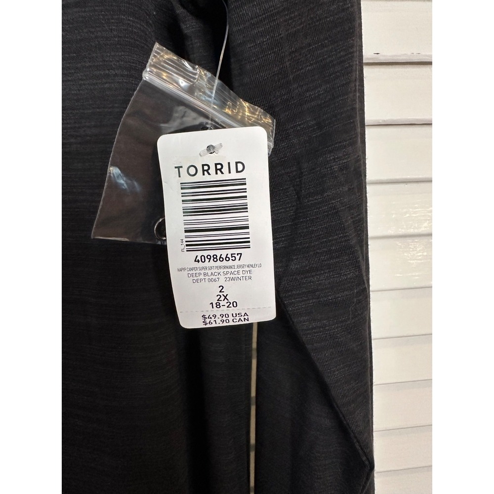 nwt torrid size 2 18/20 Happy Camper LS Black Space Dye Henley Shirt - Picture 6 of 7